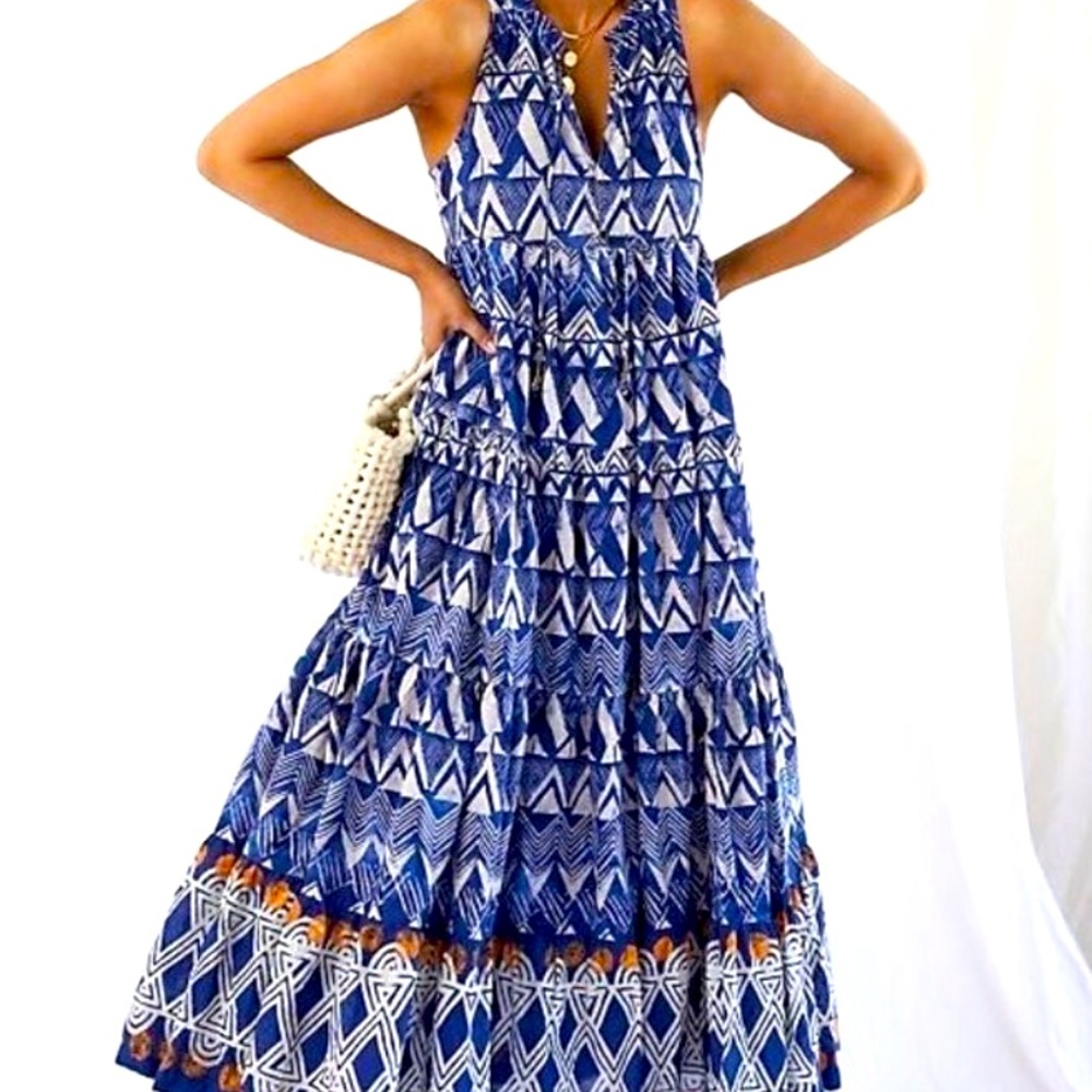 Anthropologie tiered Abstract Maxi dress